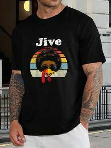 Camiseta divertida de pavo afro para Acción de Gracias - Camiseta de pavo retro Sunset Jive para jóvenes. Mes de la Historia Negra. Reunión familiar - Negro - Ver 1