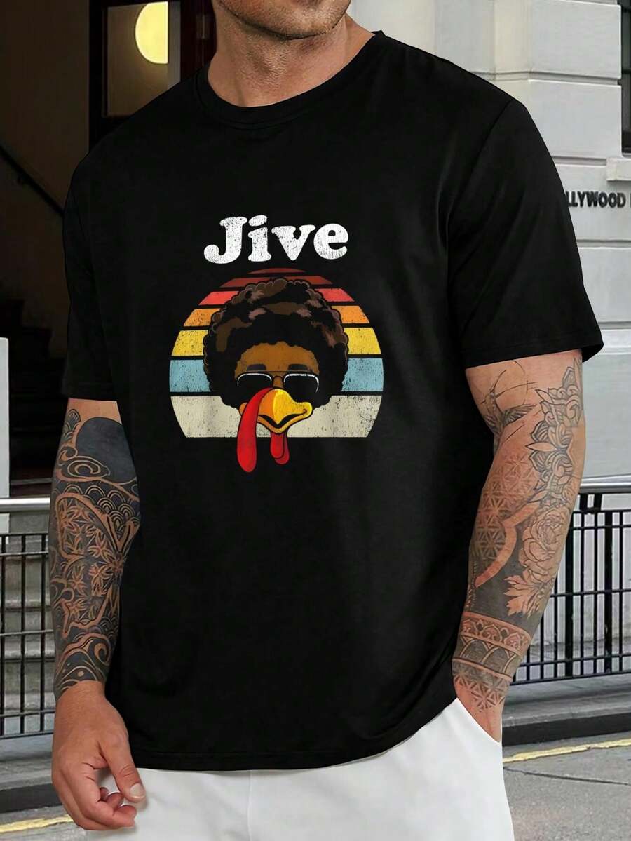 Camiseta divertida de pavo afro para Acción de Gracias - Camiseta de pavo retro Sunset Jive para jóvenes. Mes de la Historia Negra. Reunión familiar - Negro - Ver 1