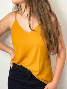 Women's Tank Top With Adjustable Straps Basic Crepe Strappy Top - Mostaza Amarilla - Ver 4