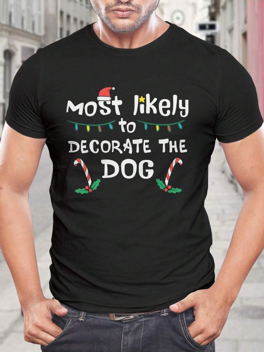 Camiseta navideña de perro divertido - Camisetas navideñas a juego para familias Ropa para amantes de perros para vacaciones Festival de invierno Camiseta para hombre Camisetas para fiestas grupales - Negro - Ver 1