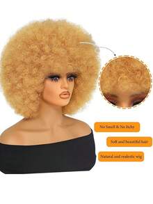 Afro Wig 14Inch And 8Inch Afro Wigs For Women 70s Afro Kinky Curly Wig Bouncy Huge Fluffy Puff Wigs Synthetic Hair For Cosplay Daily And Party - Blonde - 查看 3