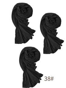 3pcs Solid Color Stretchy Breathable Knit Fabric Casual Hijab Wraps Turbans, Summer For Dress - Multicolor - View 10