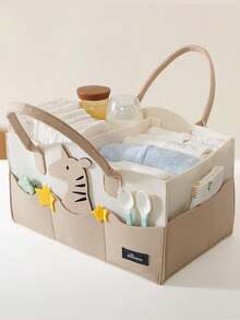Sunveno 原创卡通婴儿尿布收纳盒便携式收纳袋适用于换尿布台和汽车、育儿室必需品储物箱 - 米色 - 查看 13