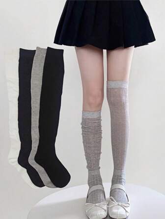 1/3/4双夏季日系简约白色小腿袜女薄款甜美JK竖条纹过膝叠袜防蚊袜配小皮鞋玛丽珍鞋适合日常穿Y2K