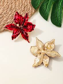 复古法式宫廷风花卉耳环（无礼盒） - 紅色 - 查看 2