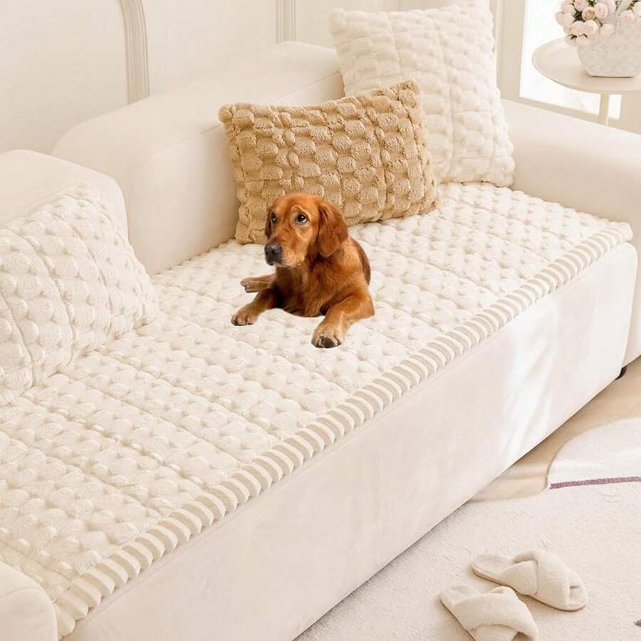 Mivnue Pet Couch Cover, Couch Covers For Dogs, Washable Dog Sofa Covers Couch Protector, Fuzzy Non Slip Couch Slipcover Pet Friendly (Brown, 27.6" X 59.1") - 奶油 - 查看 1