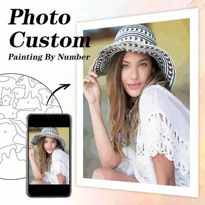 [Aangepast] 1 stuk schilderij op nummer gepersonaliseerde foto aangepaste DIY foto kleuren op nummer acryl volwassen cadeau 40x50cm/16x20inch zonder lijst 24 kleuren