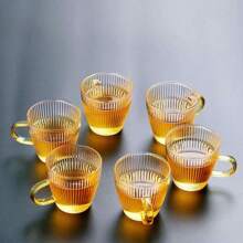2/4/6/12pcs Set Striped Coffee Cups, Suitable For Mall, Office, With Handle Glass Espresso Cups - Vertical Stripe Design, Hammered Texture, Mini Tea/Coffee Cups For Home And Restaurant