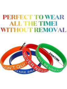 1/10/20/40/60/100pcs Inspirational Silicone Wristbands,Colored Motivational Quotes Rubber Bracelets Back Toschool Gift For Studentskids Teachers Prizes,Stretch Bracelets Rubber For Women Men Party Gifts, Random Style - Multicolor - View 4