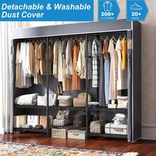 Heavy Duty 4-Tier Garment Rack With Removable Dust Cover - 800LBS Capacity Freestanding Closet Organizer, 7 Shelves & 5 Rods, 69"W X18"D X71"H Metal Clothing Storage For Bedroom, Portable Wardrobe - 黑色-帶可拆卸防塵罩 - 查看 5