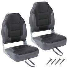 Broadfashion Boat Seats 2 Packs, Folding High Back Fishing Waterproof Pontoon Boat Seat, Boat Chairs With Stainless Steel Screws, Thickened Cushion - Black+ Grey - 查看 1