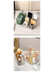 1pc Elegant Cosmetic Storage Box - Lightweight Plastic Desktop Storage Box With Compartments For Skincare, Lipstick And Jewelry/High-End Makeup Brush Storage Box Lipstick Acrylic Skincare Desktop Dressing Table Desktop Pen Holder Box Storage Rack (Different Batches Do Not Affect The Use And Appearance) Bathroom Accessories Bathroom Organizer Back To School