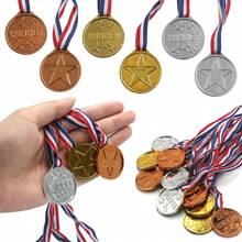 10 piezas de Medallas con forma de estrella de cobre, plata y oro, de material PP duradero, recuerdos para fiestas deportivas, adecuadas para escuela, premios de juegos, competiciones deportivas, recompensas, regalos de fiesta y decoraciones