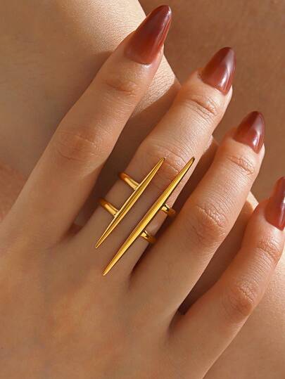 1pc Stainless Steel Minimalist 18K Gold Plated Bar Design Ring, Suitable For Women's Everyday Wear