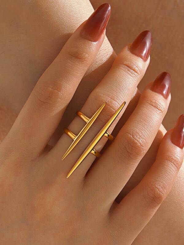 1pc Stainless Steel Minimalist 18K Gold Plated Bar Design Ring, Suitable For Women's Everyday Wear