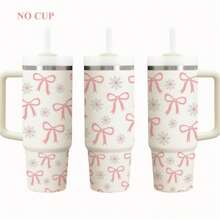 2 Stücke/Set rosa Schleife und Blumen Muster UV DTF Transferaufkleber für 40Oz Tassen, wasserfester Klebe-Transferaufkleber Set für Kunststoff, passend für Libbey Gläser - DIY Dekor Set