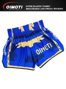 OIMOTI 1 Pc Men's High Elasticity Boxing Shorts - Breathable Polyester Knit, Loose Fit, Moisture-Wicking, Sports Style, Suitable For Gym, Training, ONE Tournament, MMA, Jiu-Jitsu, Fighting, Design By OIMOTI, Blue Shark Loose Quick-Dry Boxing Shorts, Muay Thai, Men's Fitness Running Boxing Martial Arts