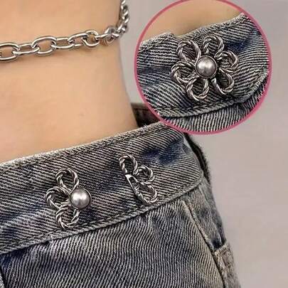 3 件/5 件裤腰收紧器，可调节腰带扣套装，用于使牛仔裤更紧的额外纽扣，用于裤子、牛仔裤、袖子的纽扣调节器（银色）可调节金属纽扣别针，用于牛仔裤和服装，时尚女孩的配饰（金色与半金色相同，银色与亮银色相同，黑色与枪黑色相同）