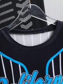 2pcs Boys Outdoor Sports Set, Baseball Jersey Style With 23 Number Letter Calitainia Stripe Print Short Sleeve Top And Shorts, Spring/Summer