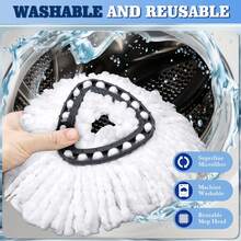 3 Pack Spin Mop Replacements Head Compatible With O-Ceda Spin Mop 1-Tank System,Microfiber Spin Mop Refills Head,1 Mop Scrub Brush + 1 Mop Base + 3 Pack Cleaning Floor Mop Head(White) - 白色 - 查看 5