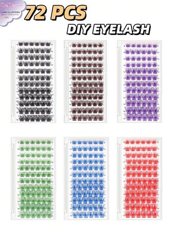 72clusters Blue Eyelashes 8mm/10mm//12mm/14mm//16mm Length Coarse 0.1mm C/D Curl, Waterproof Mink Lashes, Densely Curled Lashes For DIY Eyelash Extension, Suitable For Daily Makeup Or OutingsBeginnerLife&Dating&Wedding&Party&Music Festival&Halloween Lash Clusters,Eye Lash Clusters,Individual Eyelashes,Lashes,Fake Lashes