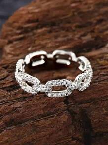 قطعة واحدة خاتم سلسلة مرصع بالراين من الفضة الإسترليني عيار 925، مجوهرات رقيقة هدية للنساء