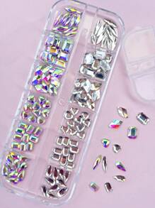 Set mixto de 12 rejillas de diamantes de arte de uñas, diamantes de formas especiales, rhinestones de fondo plano, joyería de arte de uñas AB, decoraciones de uñas, corazón, rombo, gotas de agua, marquesa, multiforma y varios estilos de gemas de vidrio, manualidades DIY, rostro, ropa, manicura, brillantes calcomanías amorfas para uñas