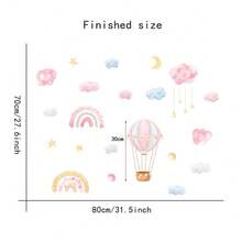 奇幻城堡与热气球墙贴 - 可移除防水 PVC 贴纸，粉色闪光梦幻设计 - 自粘装饰，适用于婴儿房、卧室和家居室内装饰 - 29.97 厘米 X 89.92 厘米 - 彩色 - 查看 13