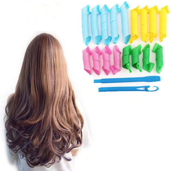 18 piezas Set de Rizadores Espirales sin Calor - Rodillos Mágicos Suaves con Gancho para un Peinado Fácil, Sin Daños, Sin Enredos - Herramientas de Peinado para Rizos Duraderos, Accesorios para el Cabello, Accesorios para el Cabello para Mujeres, Cabello, Viaje, Accesorios de Viaje, Artículos Esenciales para el Dormitorio Universitario, Tenacillas, Flexi Rods, Cepillo para Cabello Rizado, Horquillas, Rizos sin Calor, Herramientas para el Cabello