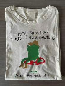 100% Cotton, Eager To Put A Rotten Frog Print T-Shirt, Suitable For Everyday Wear, Easy To Wear In Summer, Perfect Gift, Comfortable Short-Sleeved Outdoor Holiday Sports, Gift T-Shirts, Holiday Gifts. - 白色 - 查看 1