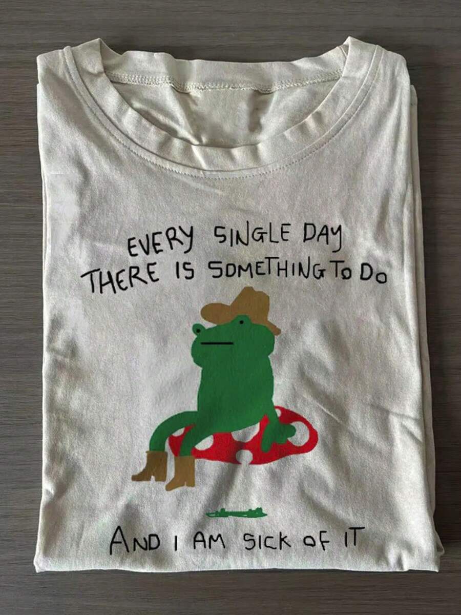 100% Cotton, Eager To Put A Rotten Frog Print T-Shirt, Suitable For Everyday Wear, Easy To Wear In Summer, Perfect Gift, Comfortable Short-Sleeved Outdoor Holiday Sports, Gift T-Shirts, Holiday Gifts. - 白色 - 查看 1