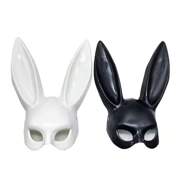Masque de lapin noir et blanc, décoration de fête de Pâques, masque de lapin à longues oreilles, costume de lapin, cosplay