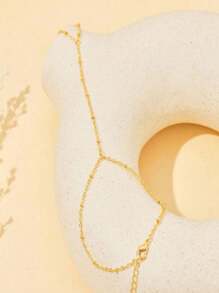 1 Pc Personalized Plain Circle Beaded Satellite Chain Adjustable Finger Ring Chain Bracelet, Elegant Daily Accessory For Women