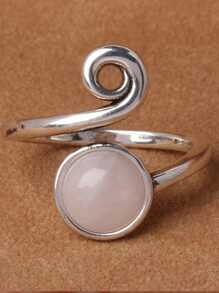 1 pièce Anneau en alliage de zinc plaqué argent avec pierre rose incrustée, anneau de pierre précieuse unisexe