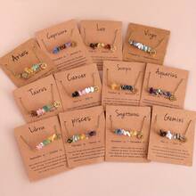 1Pc Bohemian Style Natural Stone 12 Constellation Necklace Stainless Steel Pendant With Constellation Card For Women For Daily Wear