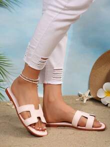 女士拖鞋2025时尚韩版户外平底凉鞋夏季沙滩百搭拖鞋 - 粉色 - 查看 2