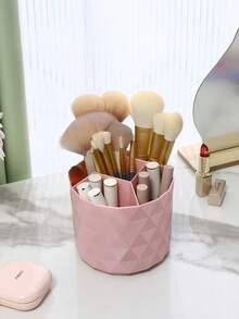 1 pieza Caja de almacenamiento giratoria para pinceles de maquillaje, soporte de escritorio redondo para delineador de cejas, lápiz, lápiz labial y pinceles, organizador de cosméticos, contenedor para pinceles adecuado para mesas de maquillaje, tocadores, escritorios, decoración de habitaciones, escritorios de oficina, organización y almacenamiento de baños