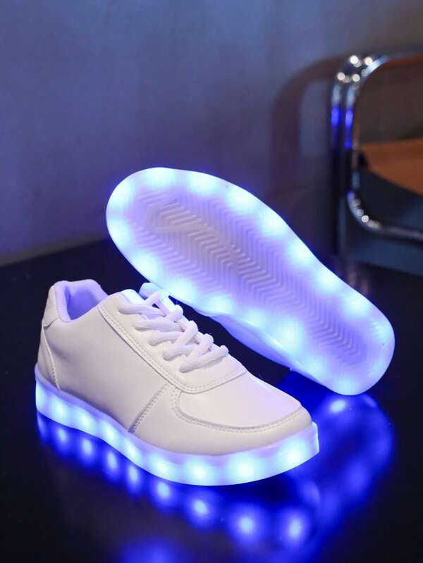 USB Charging LED 16-Color Mode Luminous Casual Sports Shoes For Men And Women, Couples, Students, Street Dance, Glow In The Dark, Adults, Flat Shoes, Solid Color Sneakers