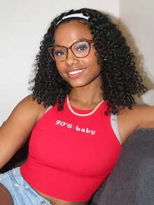 Steph T Women Summer Red Tank Top Slim Fit Casual Shirt Crop Tops Graphic Letter Print Round Neck Party Festival 90s Y2k Sexy - Red - View 1