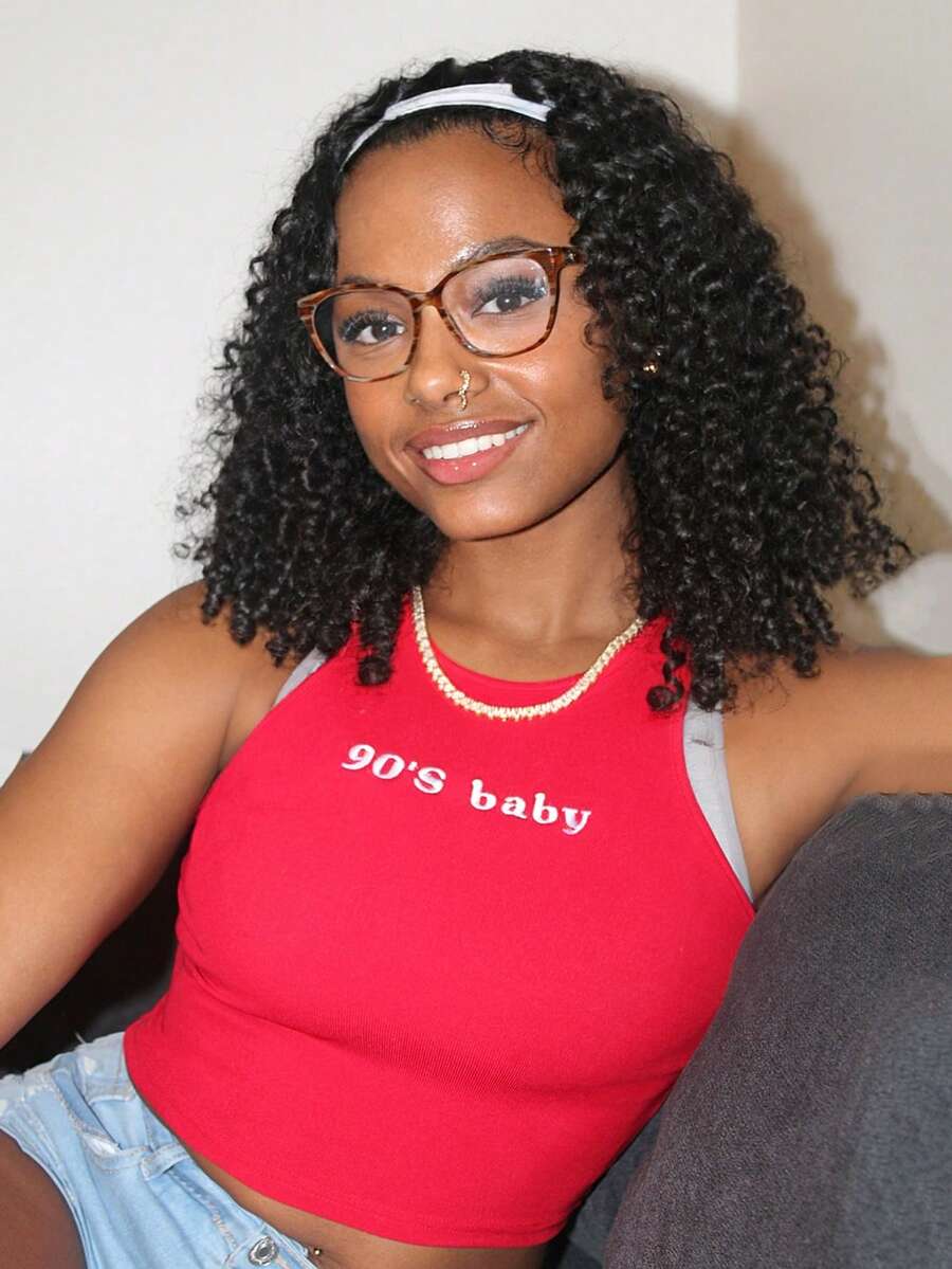 Steph T Women Summer Red Tank Top Slim Fit Casual Shirt Crop Tops Graphic Letter Print Round Neck Party Festival 90s Y2k Sexy - Red - View 1