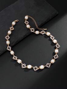 Collar retro, lujoso y simple con cristal multicolor y perla artificial, adecuado para uso en fiestas y como regalo para hombres - collar de perlas de imitación - Ver 15