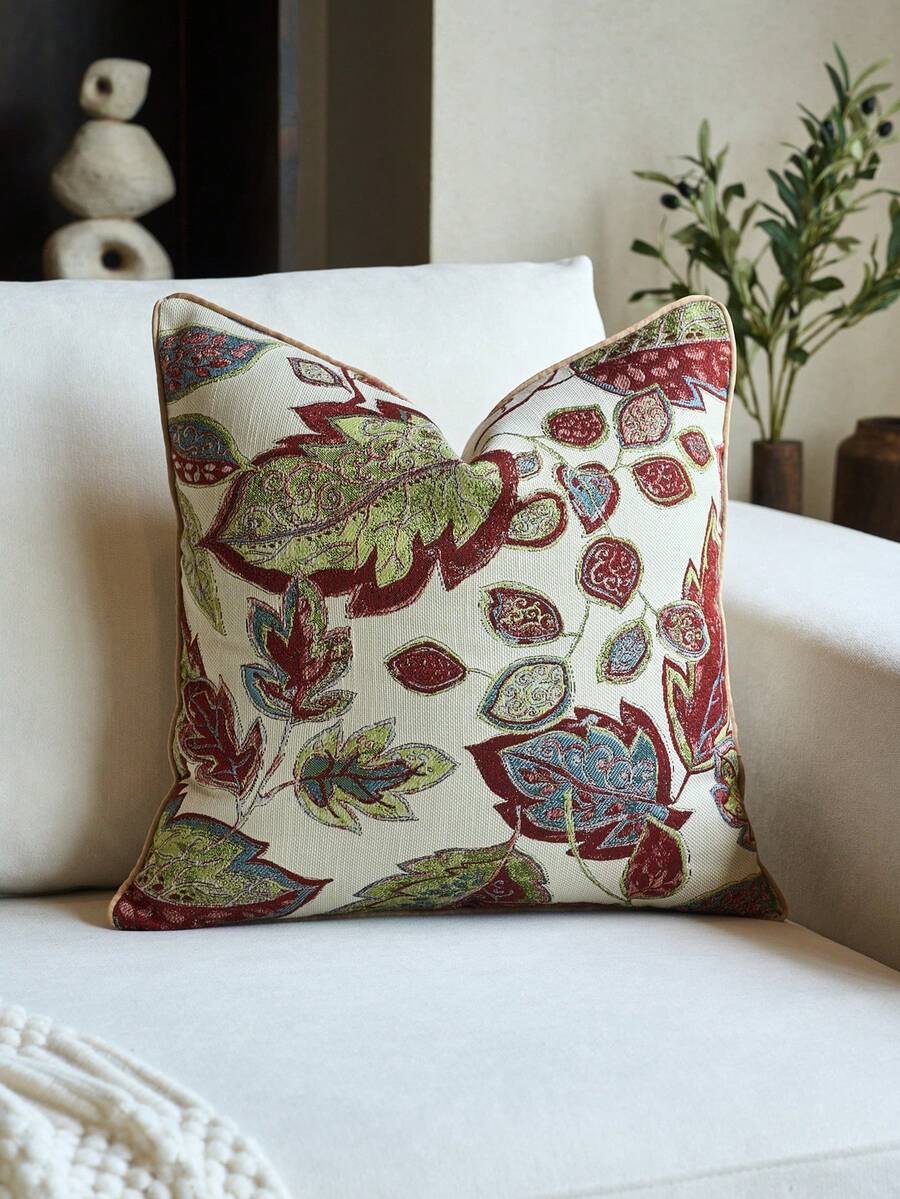 1pc Jacquard Decorative Cushion Cover (No Insert), Modern Floral Jacquard Throw Pillow Case, Suitable For Home, Sofa, Bed Decoration Throughout The Year, Spring/Summer/Autumn/Winter - Multicolor - View 1