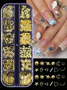 12 Grid Seashell Starfish Nail Arts Decorative Creative Metal Nail Accessories DIY Summer Nail Charm Nail Jewelry Nail Art Supplies