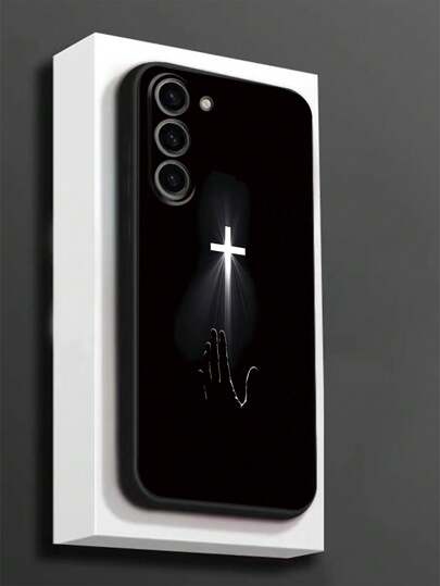 Religious 1pc Black Shockproof, Anti-Slip Soulful Hand Grip Phone Case, Compatible With Galaxy A04e/A05s/A13/A14/A15/A34/A35/A50/A52/A53/A54/S21/S22/S23/S24/S25/S25Ultra Waterproof Anti-Fall Scratch Resistant