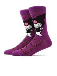 Sanrio 2 Pairs Sanrio Cartoon Anime Character Socks, For Hello Kitty & For Kuromi, 92% Polyester 8% Spandex, 600g/M² Knit Fabric, Comfortable Breathable Elastic, Machine Washable, Perfect For Gifts & Daily Wear