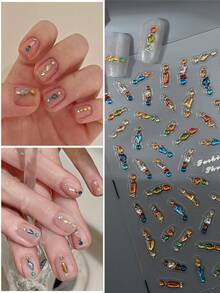 susan notes 1pc 5D Embossed Gold & Silver Four-Pointed Star Cross Colorful Jelly Nail Art Sticker, DIY Nail Decor - Multicolor - View 1