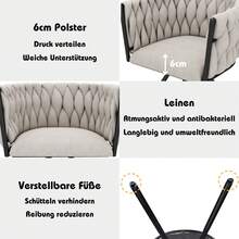 Set Of 2 Linen Dining Chairs, Luxury Swivel Chair For Living Room, Bedroom, Leisure Swivel Chair With Four Metal Support Legs, Beige And Black Linen