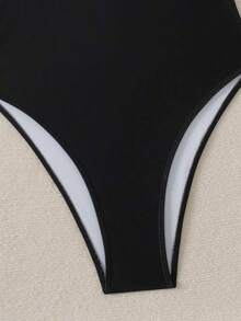 Las mujeres de color blanco y negro de colisión V-cuello halter sexy cintura smocked delgado traje de baño de una sola pieza, traje de baño de las mujeres, tela suave y cómodo, con almohadillas de sujetador, adecuado para la natación, vacaciones, turismo - Negro - Ver 7