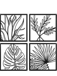 4 sztuki nowoczesnej metalowej sztuki ściennej: dekoracja rzeźby liści do salonu, sypialni, domu i ogrodu - współczesna sztuka metalowa ściana liścia do wystroju domu