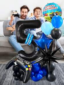 32件/33件遊戲派對用品，遊戲生日套裝，包含遊戲控制器裝飾、0-15數字氣球、爆炸星，適用於生日派對、遊戲主題派對、拍照道具，L升級版！生日派對裝飾 - 彩色 - 查看 4